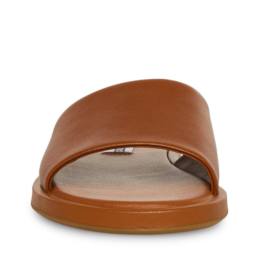 Brown Steve Madden Kaya Leather Women's Slides | PH 6592GXJ